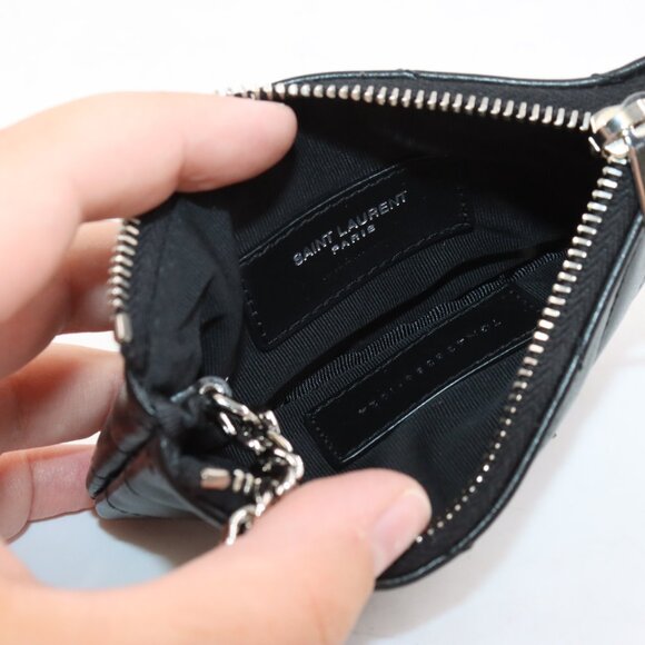 NWT Saint Laurent Cassandre Matelasse Key Pouch in Quilted Black Leather/Silver - Picture 8 of 14